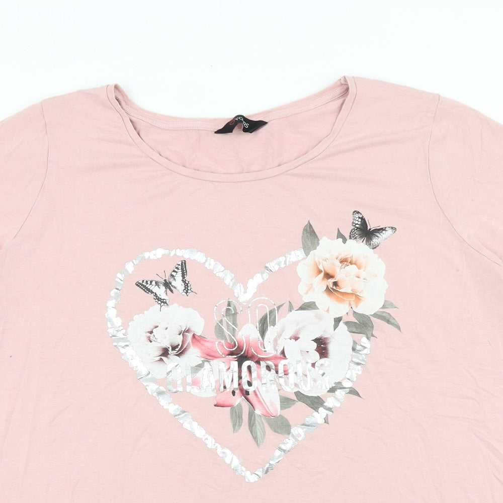 Love Yours Womens Pink Cotton Basic T-Shirt Size 24 Round Neck - So Glamorous