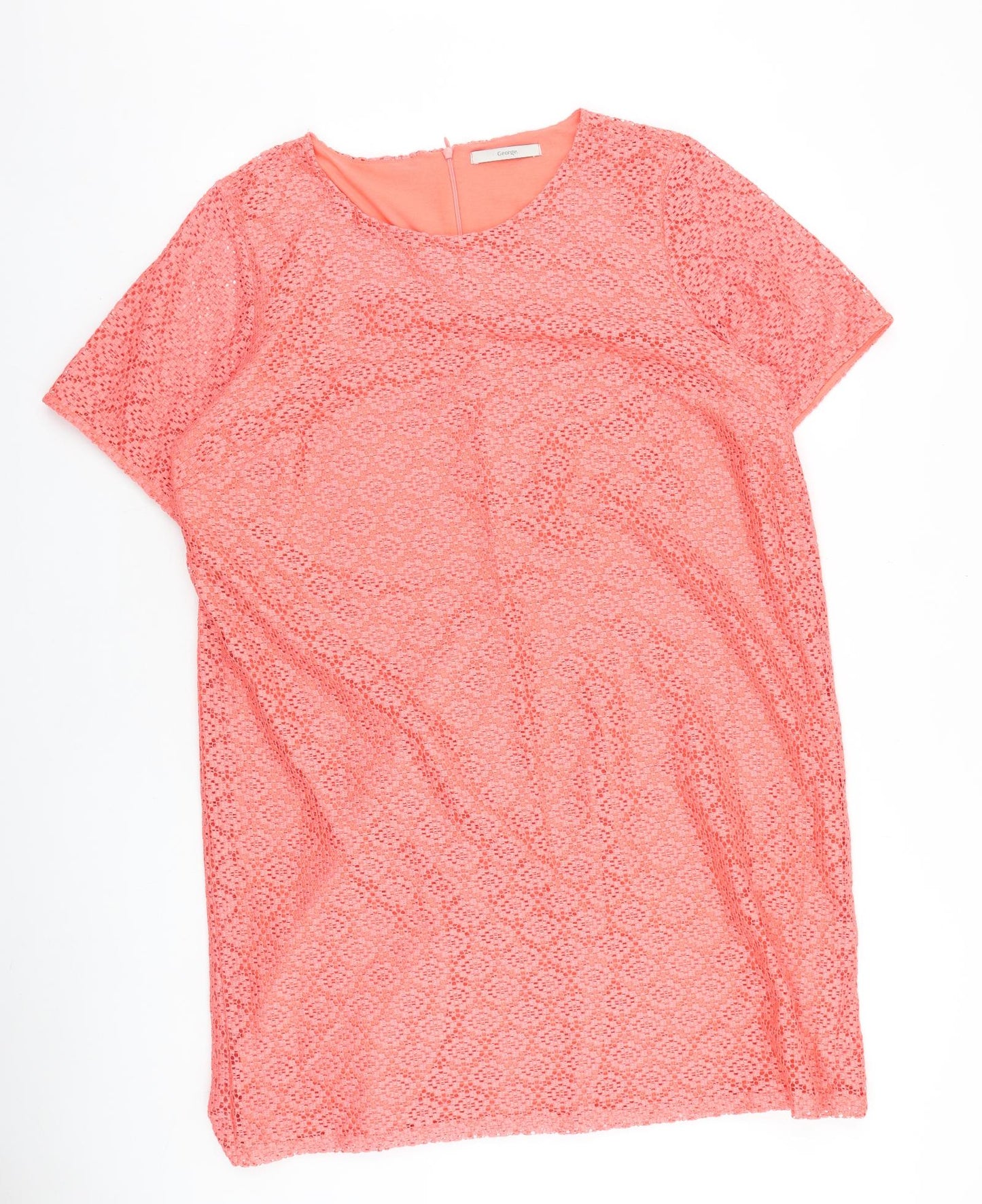 George Womens Pink Geometric Polyamide Basic T-Shirt Size 20 Round Neck