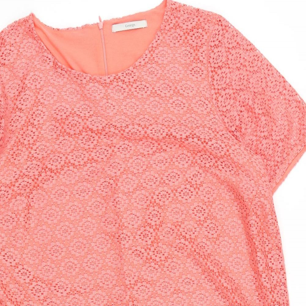 George Womens Pink Geometric Polyamide Basic T-Shirt Size 20 Round Neck