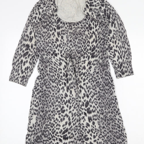 M&Co Womens Grey Animal Print Cotton A-Line Size S Round Neck Pullover - Leopard Pattern