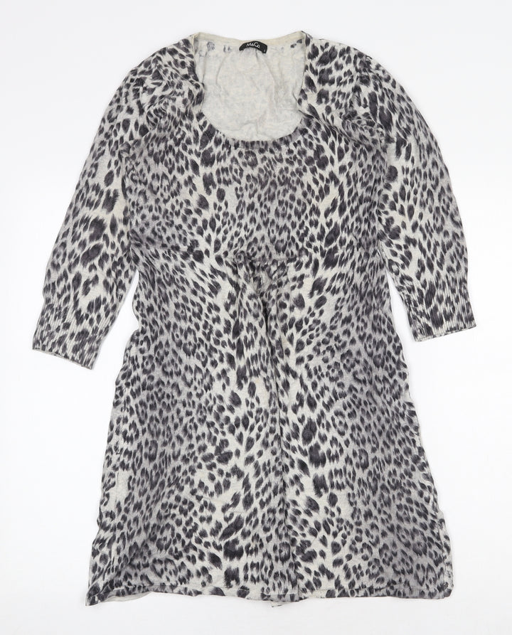 M&Co Womens Grey Animal Print Cotton A-Line Size S Round Neck Pullover - Leopard Pattern