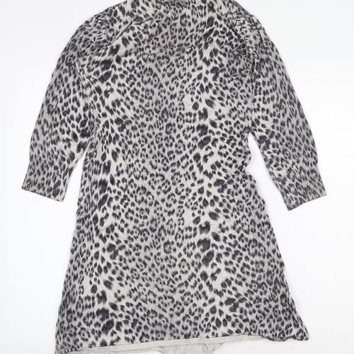 M&Co Womens Grey Animal Print Cotton A-Line Size S Round Neck Pullover - Leopard Pattern