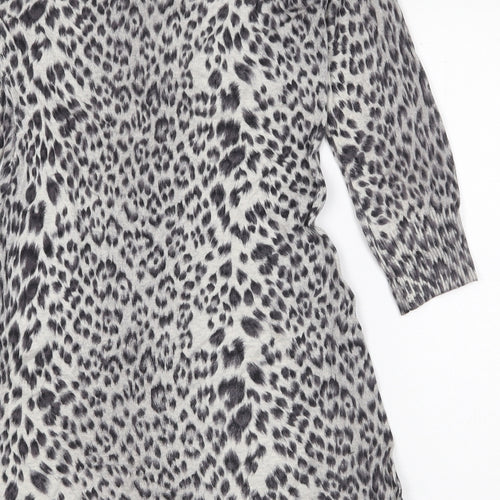 M&Co Womens Grey Animal Print Cotton A-Line Size S Round Neck Pullover - Leopard Pattern