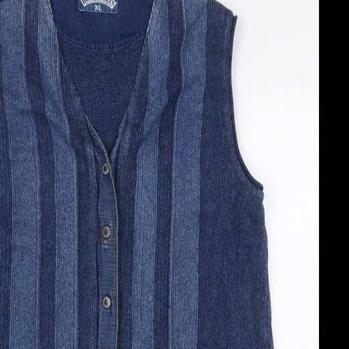 Blue Willi's Mens Blue V-Neck Striped Cotton Vest Jumper Size XL Sleeveless - Vintage Wash