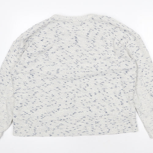 eseOese Womens White Round Neck Cotton Pullover Jumper Size L