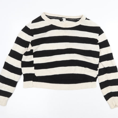 H&M Womens Multicoloured Boat Neck Striped Acrylic Pullover Jumper Size S