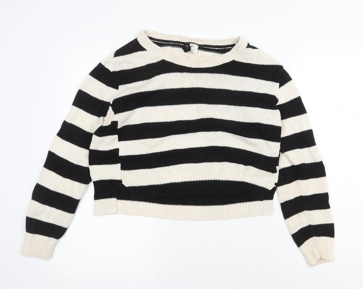 H&M Womens Multicoloured Boat Neck Striped Acrylic Pullover Jumper Size S