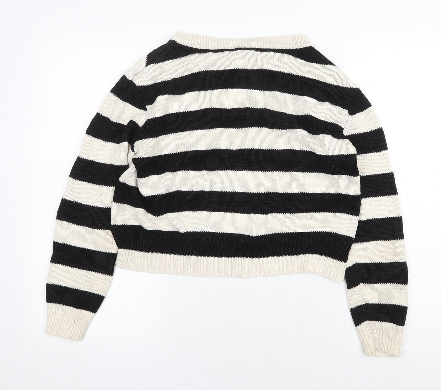 H&M Womens Multicoloured Boat Neck Striped Acrylic Pullover Jumper Size S