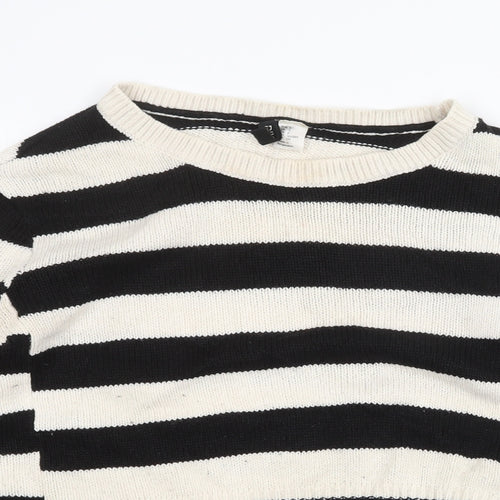 H&M Womens Multicoloured Boat Neck Striped Acrylic Pullover Jumper Size S