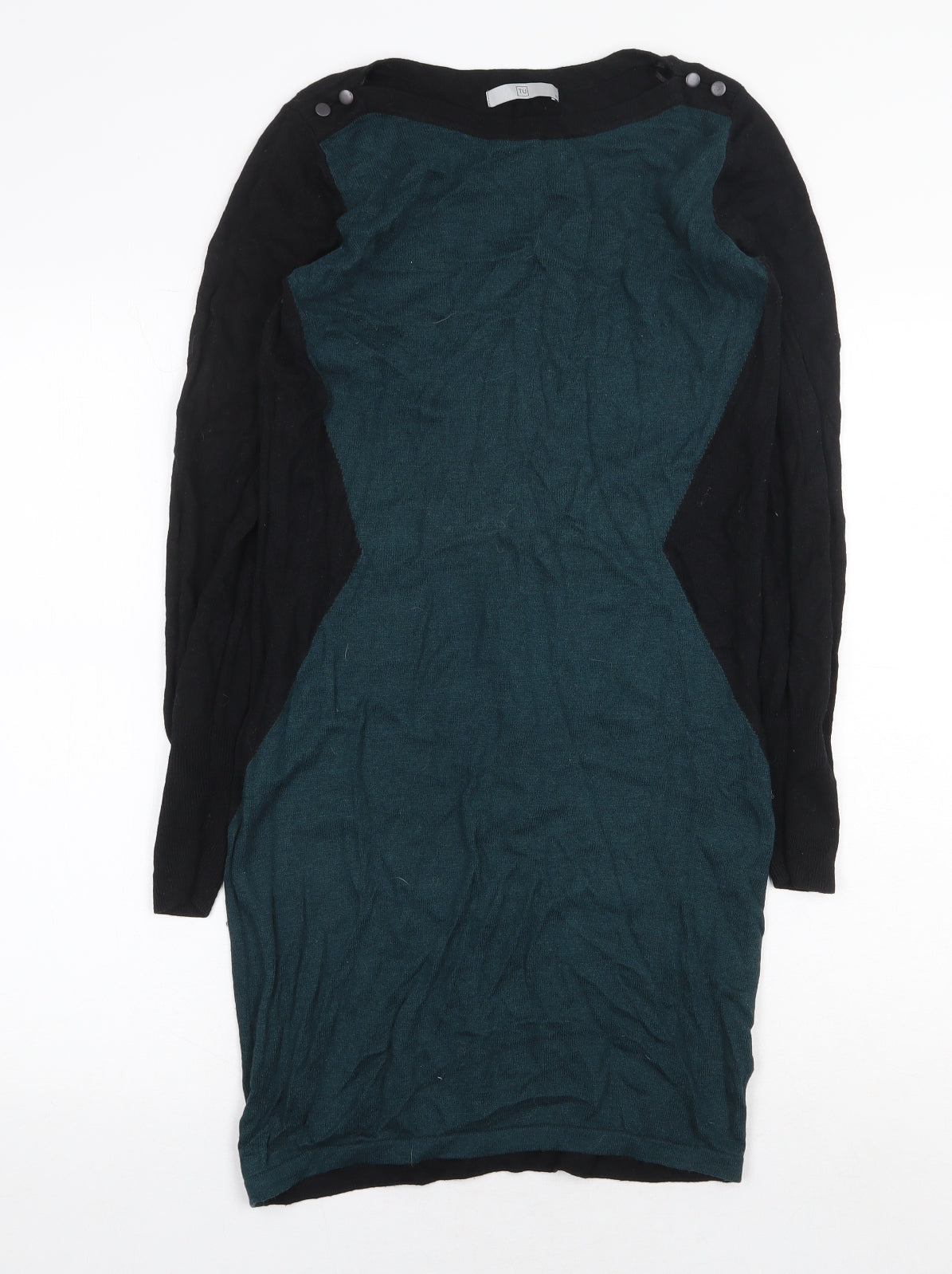 TU Womens Green Colourblock Viscose Jumper Dress Size 10 Round Neck Pullover