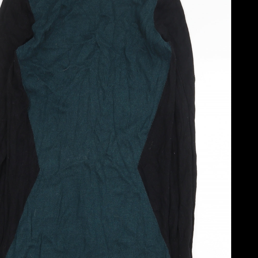 TU Womens Green Colourblock Viscose Jumper Dress Size 10 Round Neck Pullover