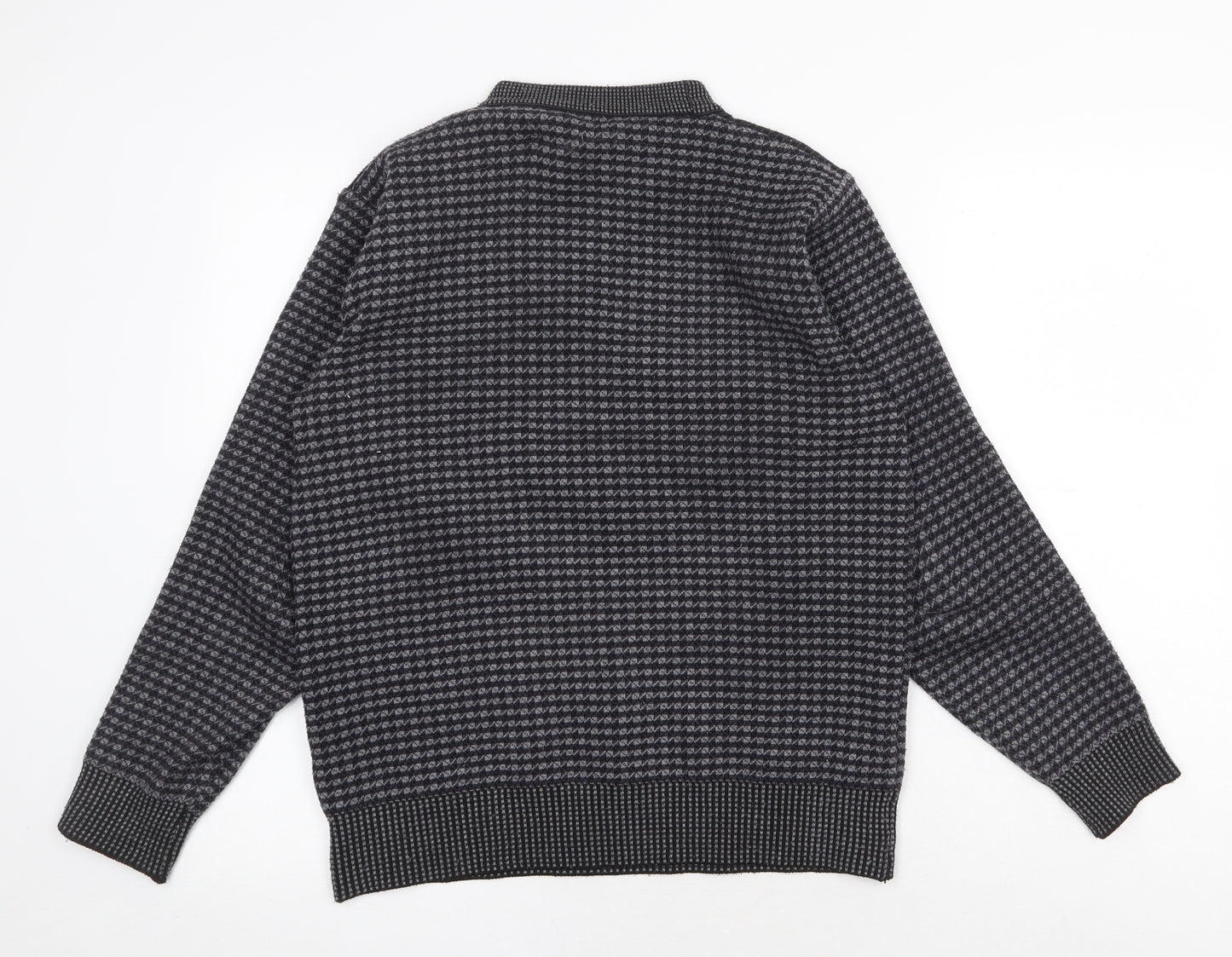 Preworn Mens Grey Round Neck Check Acrylic Pullover Jumper Size S Long Sleeve