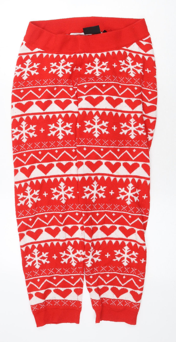 Brave Soul Womens Red Fair Isle Acrylic Jogger Trousers Size XL Regular