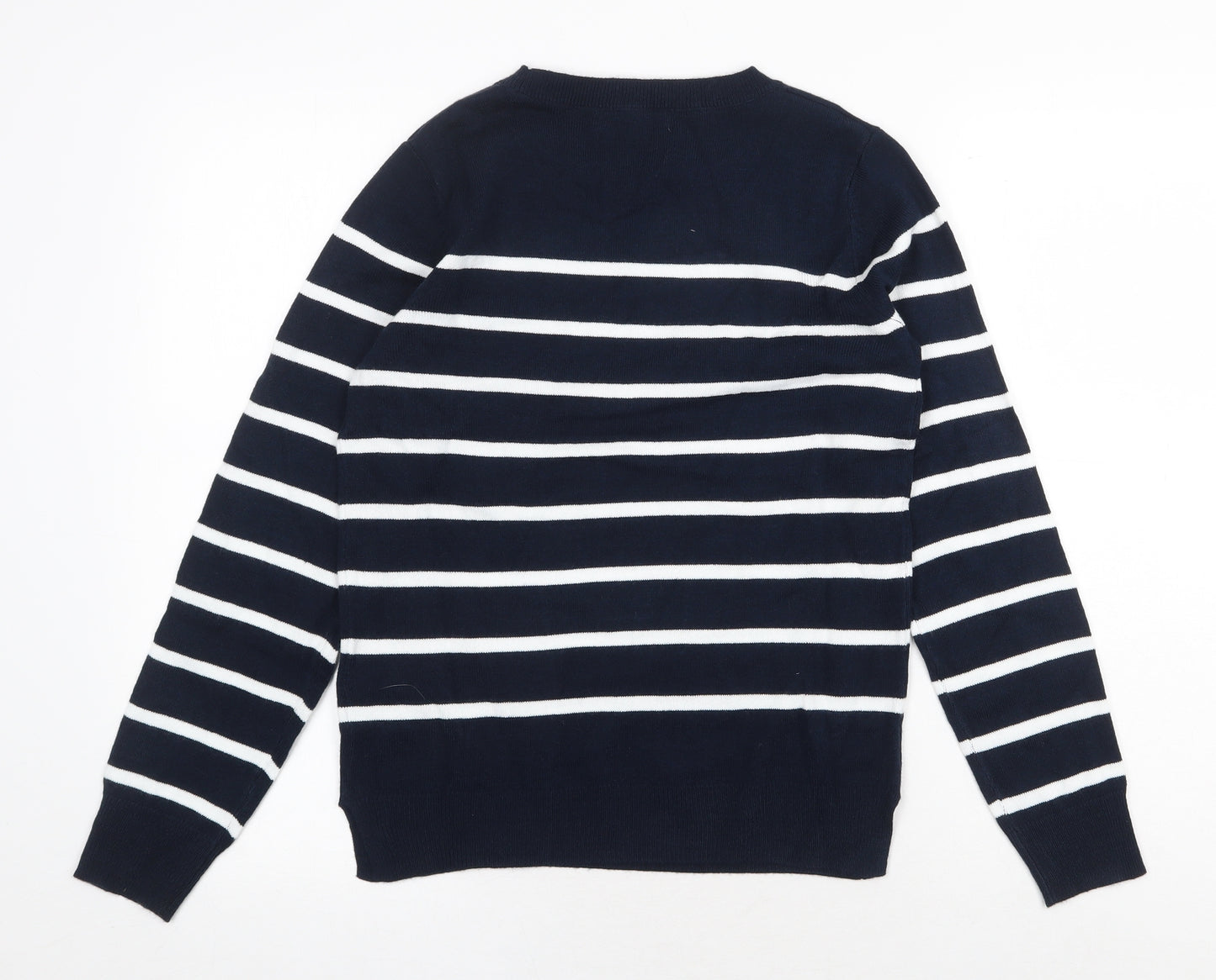 Marks and Spencer Womens Blue Round Neck Striped Acrylic Pullover Jumper Size 8