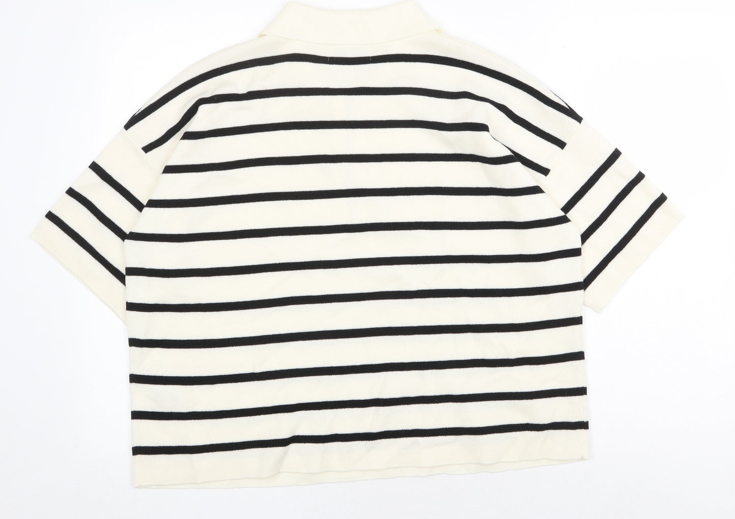 Marks and Spencer Womens Ivory Striped Wool Cropped Polo Size 16 Collared