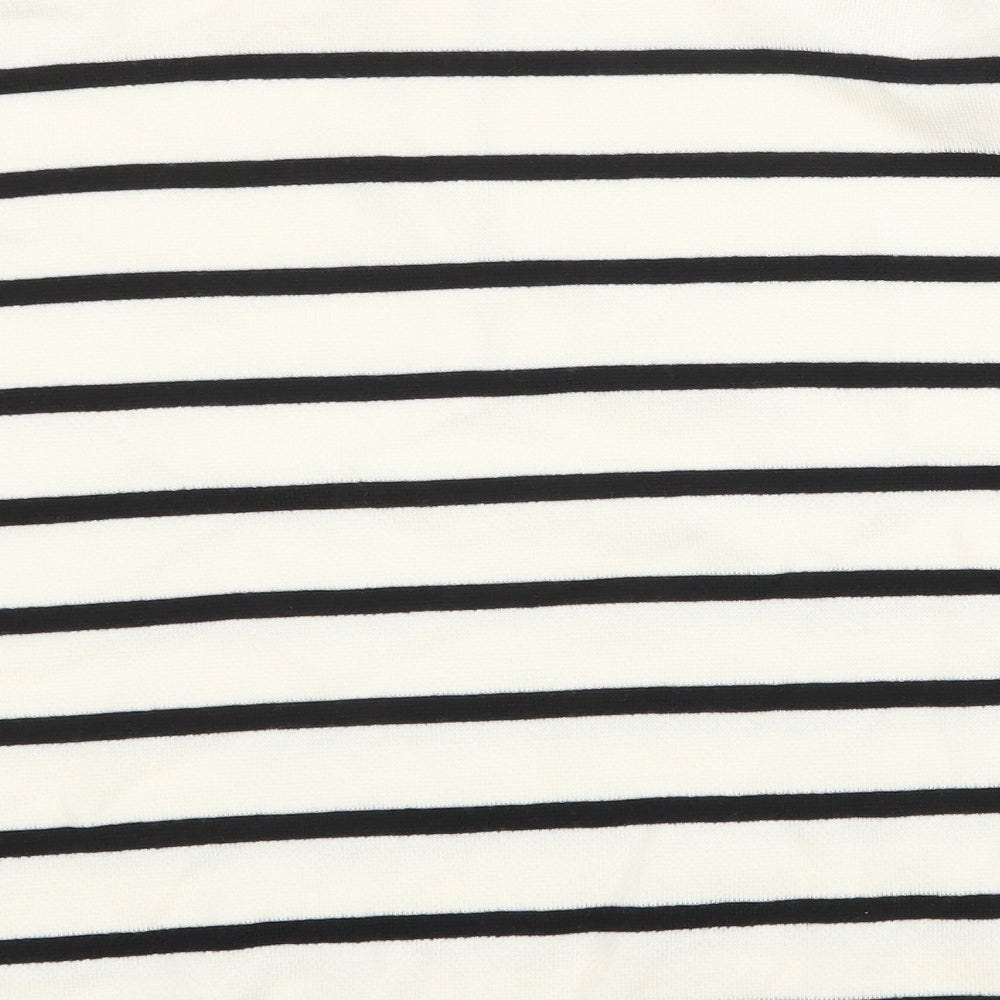 Marks and Spencer Womens Ivory Striped Wool Cropped Polo Size 16 Collared