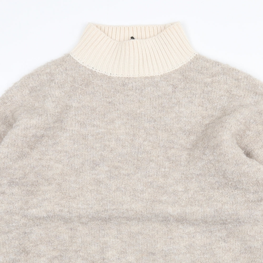 Marks and Spencer Womens Beige High Neck Acrylic Pullover Jumper Size S