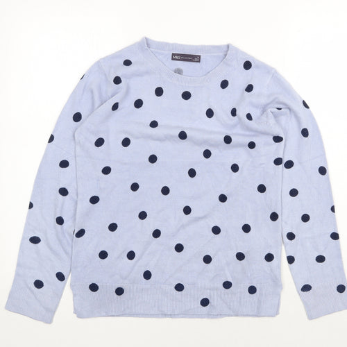 Marks and Spencer Womens Blue Round Neck Polka Dot Acrylic Pullover Jumper Size 10