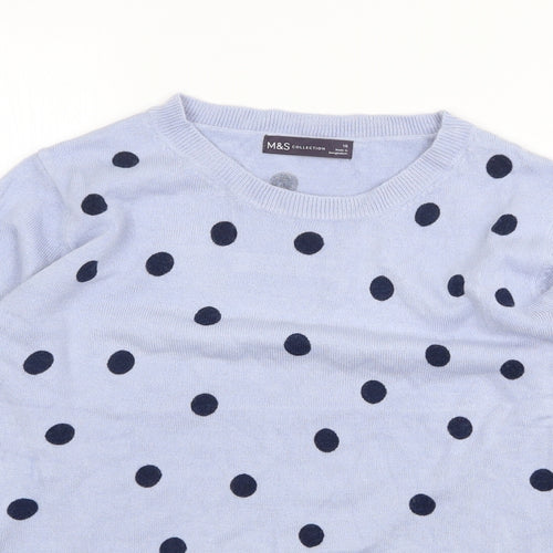 Marks and Spencer Womens Blue Round Neck Polka Dot Acrylic Pullover Jumper Size 10