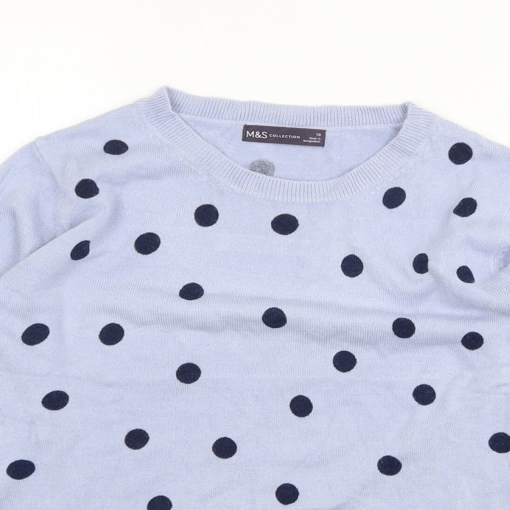 Marks and Spencer Womens Blue Round Neck Polka Dot Acrylic Pullover Jumper Size 10