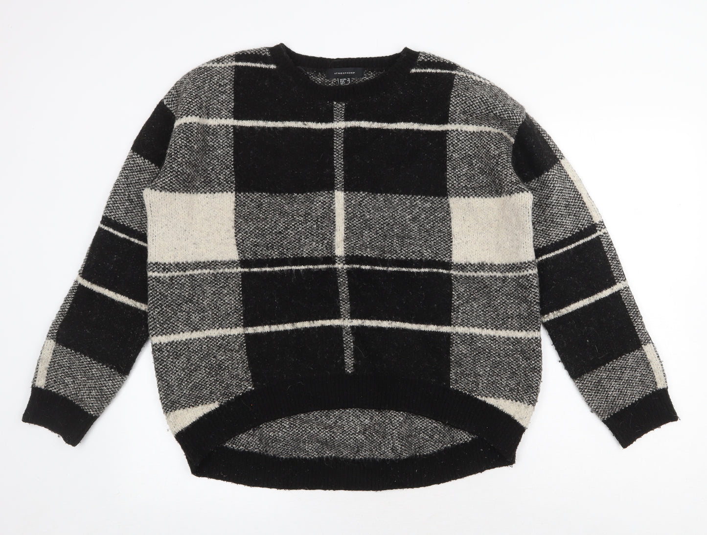 Atmosphere Womens Black Round Neck Plaid Acrylic Pullover Jumper Size 12