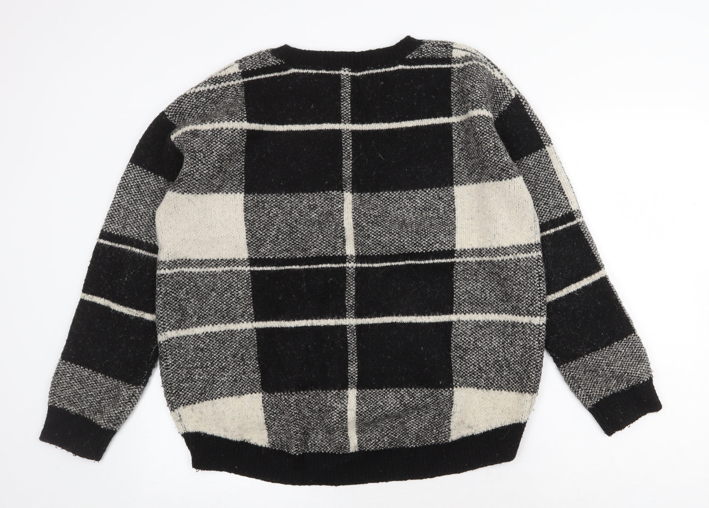 Atmosphere Womens Black Round Neck Plaid Acrylic Pullover Jumper Size 12