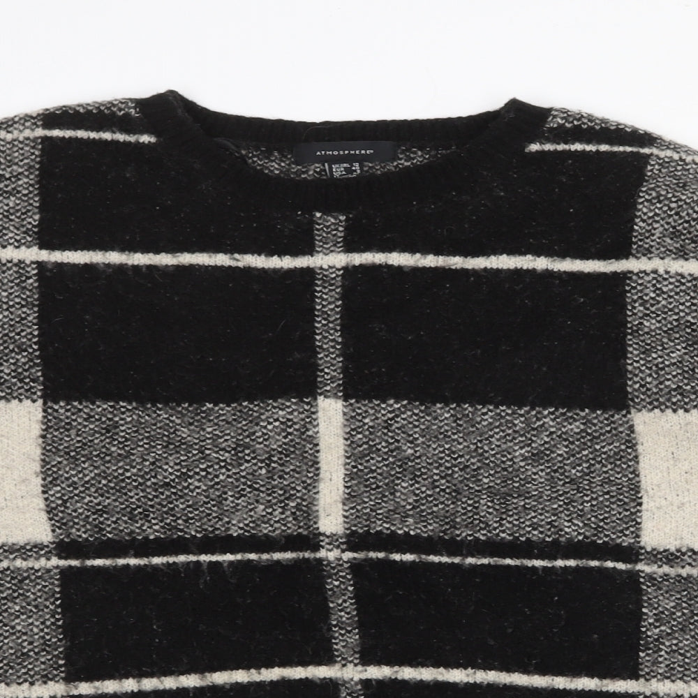 Atmosphere Womens Black Round Neck Plaid Acrylic Pullover Jumper Size 12