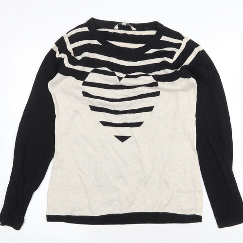 Debenhams Womens Multicoloured Scoop Neck Striped Cotton Pullover Jumper Size 12 - Heart