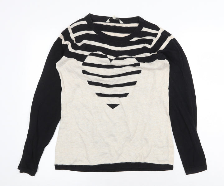 Debenhams Womens Multicoloured Scoop Neck Striped Cotton Pullover Jumper Size 12 - Heart