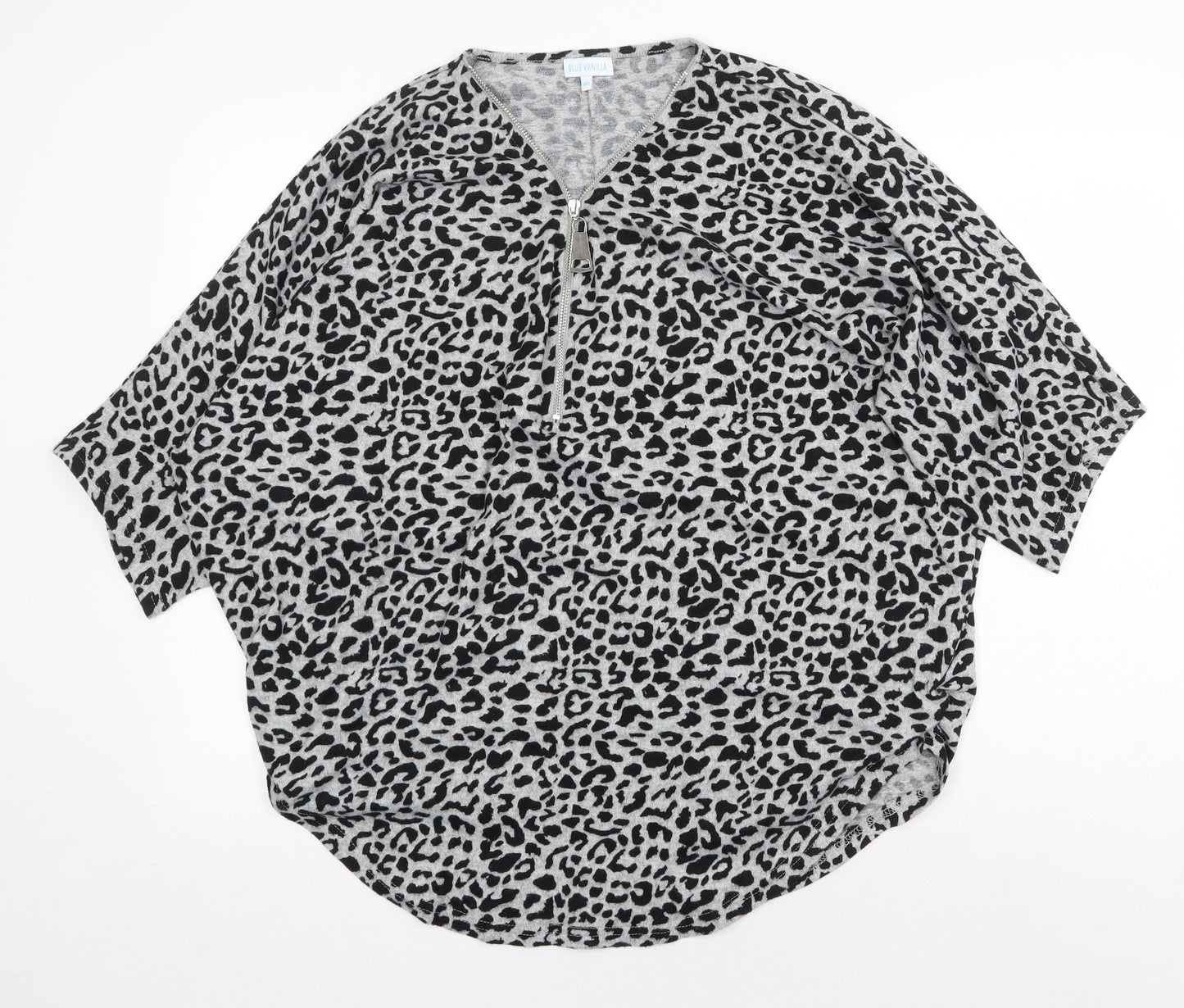 Blue Vanilla Womens Grey V-Neck Animal Print Polyester Pullover Jumper Size L - Leopard Print