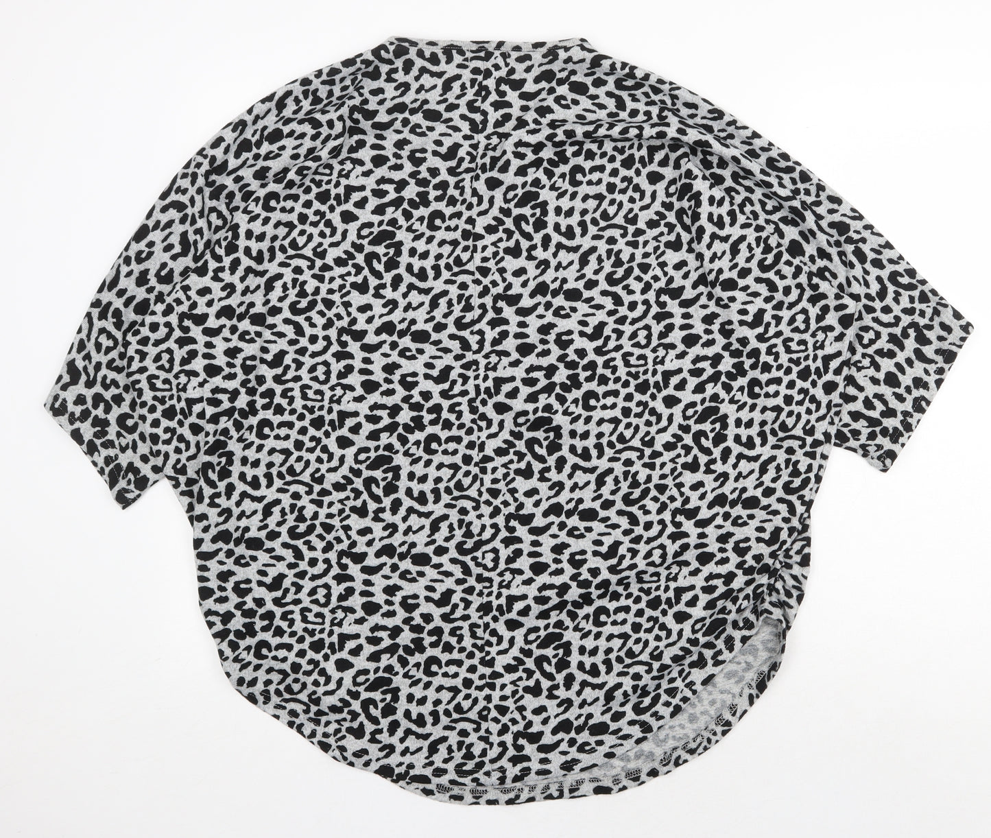 Blue Vanilla Womens Grey V-Neck Animal Print Polyester Pullover Jumper Size L - Leopard Print