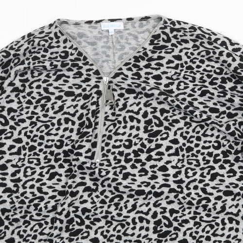 Blue Vanilla Womens Grey V-Neck Animal Print Polyester Pullover Jumper Size L - Leopard Print