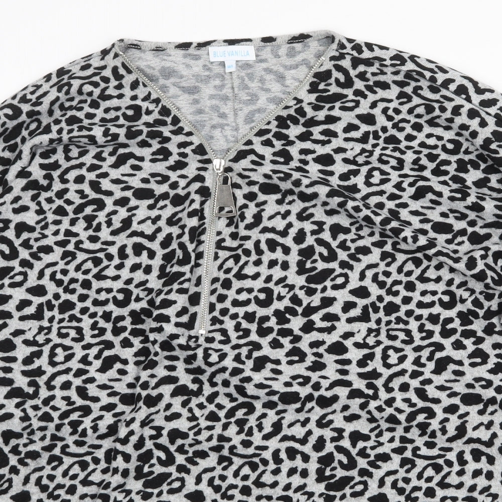 Blue Vanilla Womens Grey V-Neck Animal Print Polyester Pullover Jumper Size L - Leopard Print