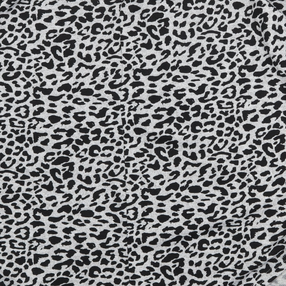 Blue Vanilla Womens Grey V-Neck Animal Print Polyester Pullover Jumper Size L - Leopard Print