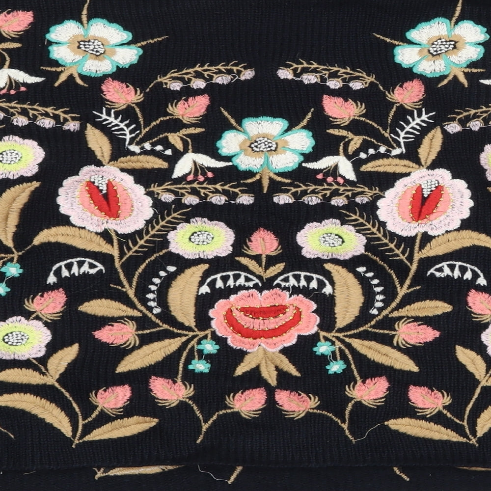 Zara Womens Black Scoop Neck Floral Acrylic Pullover Jumper Size M