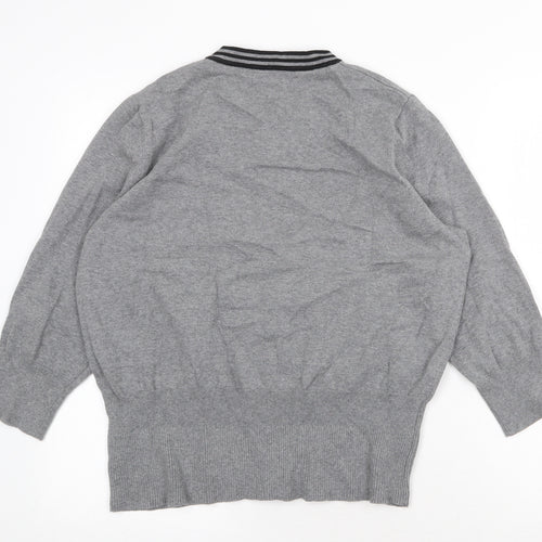 Debenhams Womens Grey Scoop Neck Cotton Cardigan Jumper Size 14 - Contrasting Trim