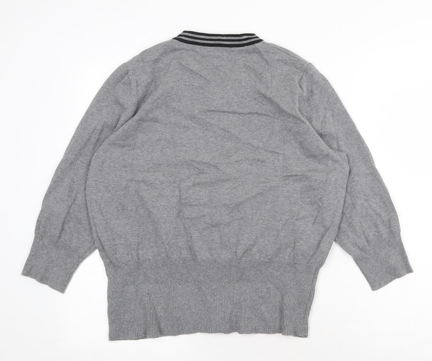 Debenhams Womens Grey Scoop Neck Cotton Cardigan Jumper Size 14 - Contrasting Trim