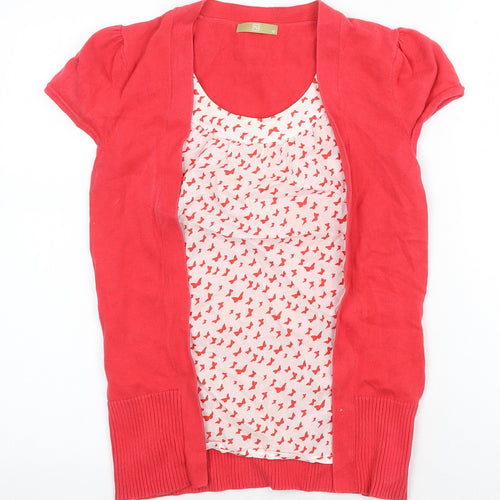 TU Womens Red Geometric 100% Cotton Basic Blouse Size 10 Scoop Neck - Layered