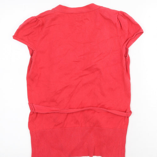 TU Womens Red Geometric 100% Cotton Basic Blouse Size 10 Scoop Neck - Layered