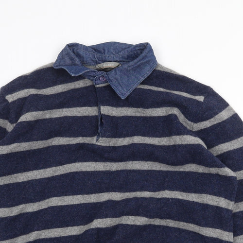 Wolsey Mens Blue Collared Striped Wool Pullover Jumper Size M Long Sleeve - Denim Shirt Collar