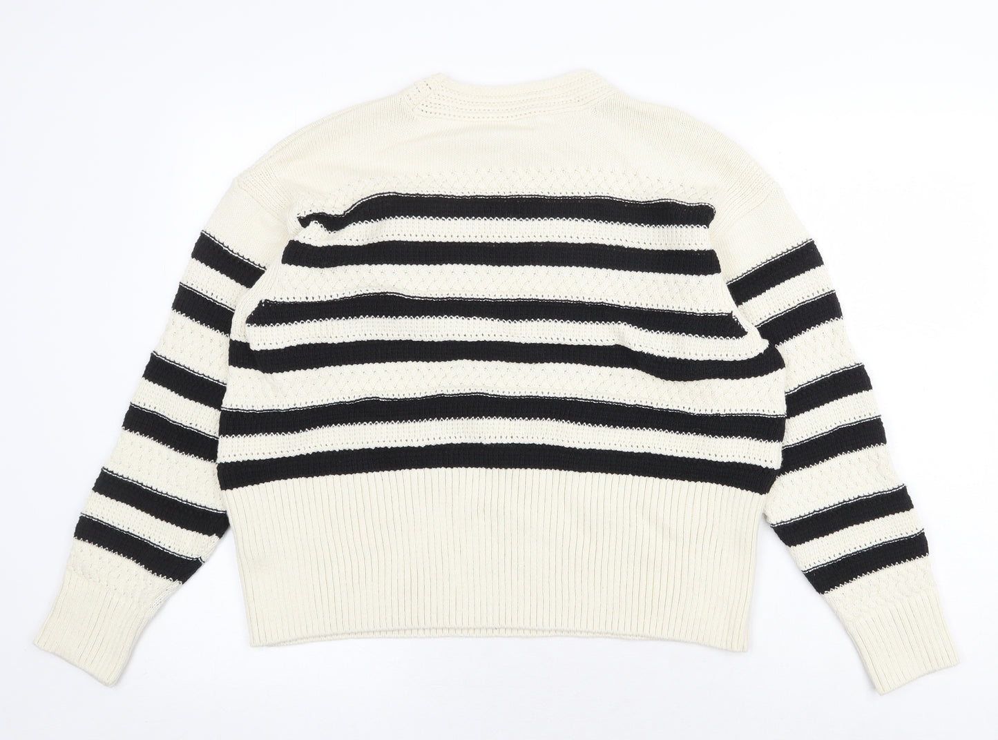 Marks and Spencer Womens Ivory Round Neck Striped Cotton Pullover Jumper Size L