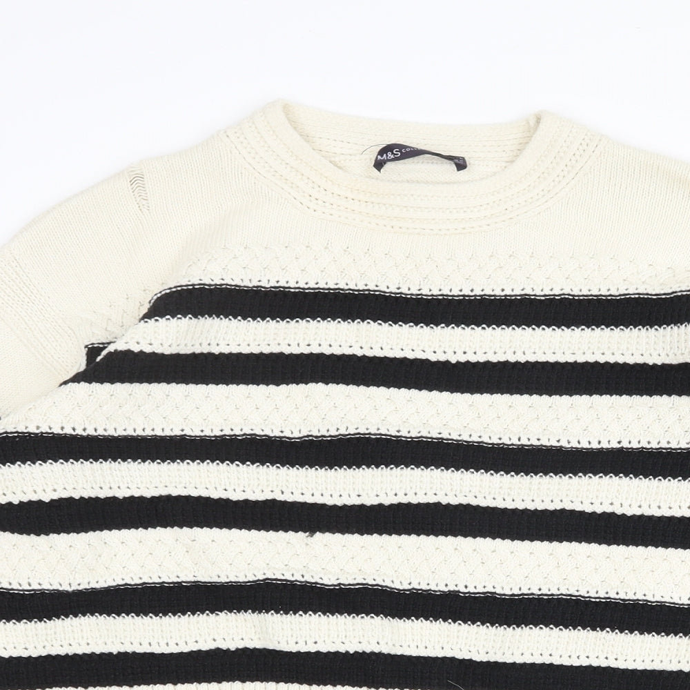 Marks and Spencer Womens Ivory Round Neck Striped Cotton Pullover Jumper Size L