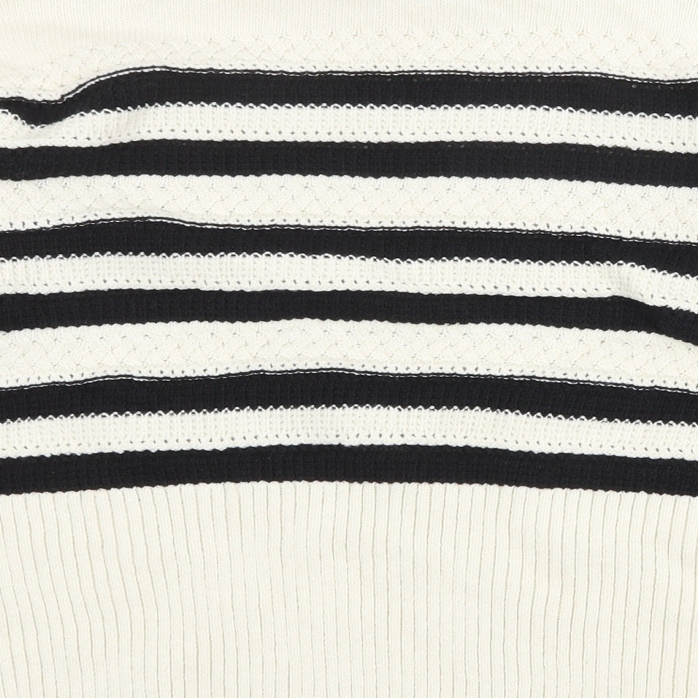 Marks and Spencer Womens Ivory Round Neck Striped Cotton Pullover Jumper Size L