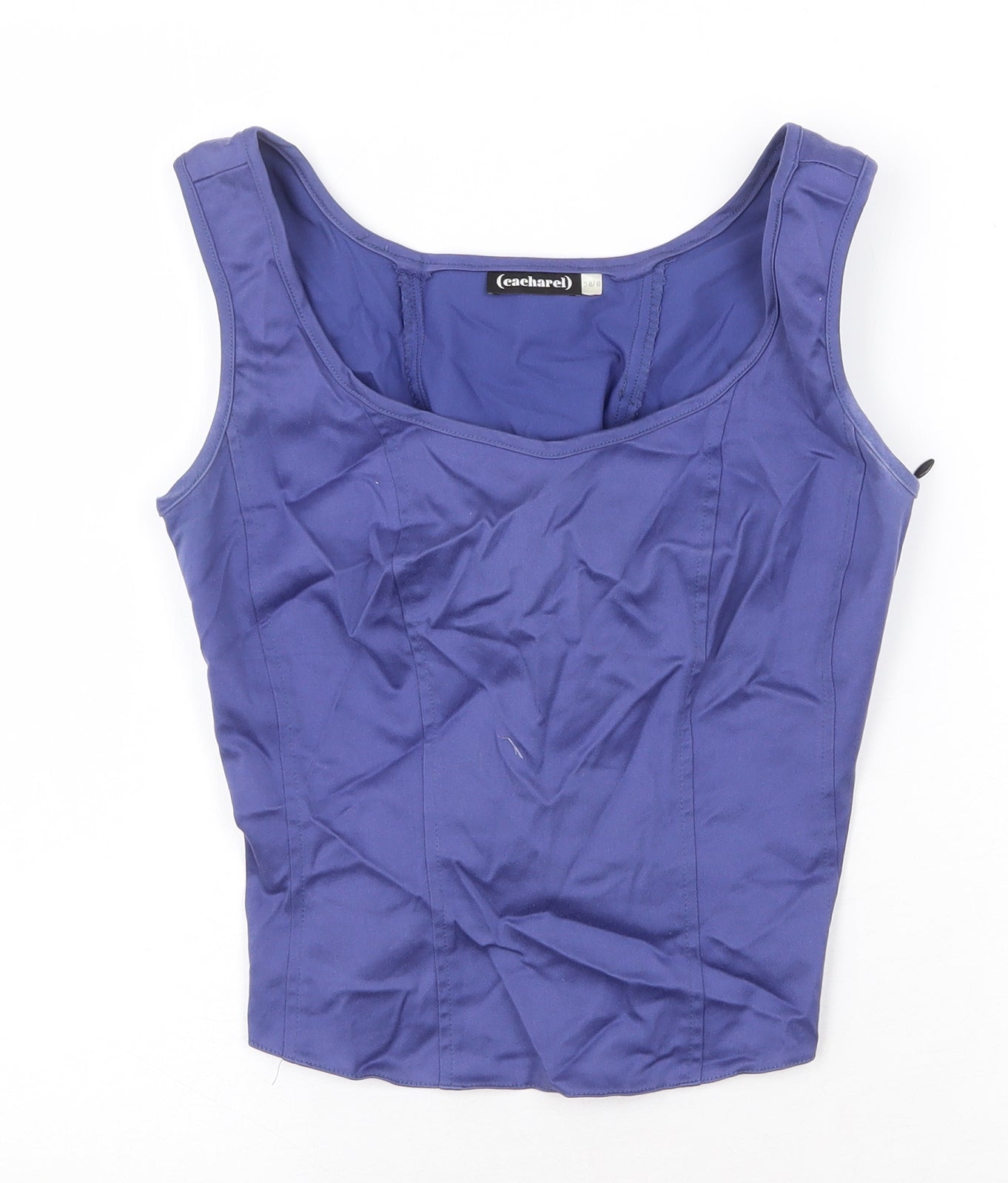 Eacharel Womens Purple Cotton Basic Tank Size 10 Boat Neck - Lace Up Back