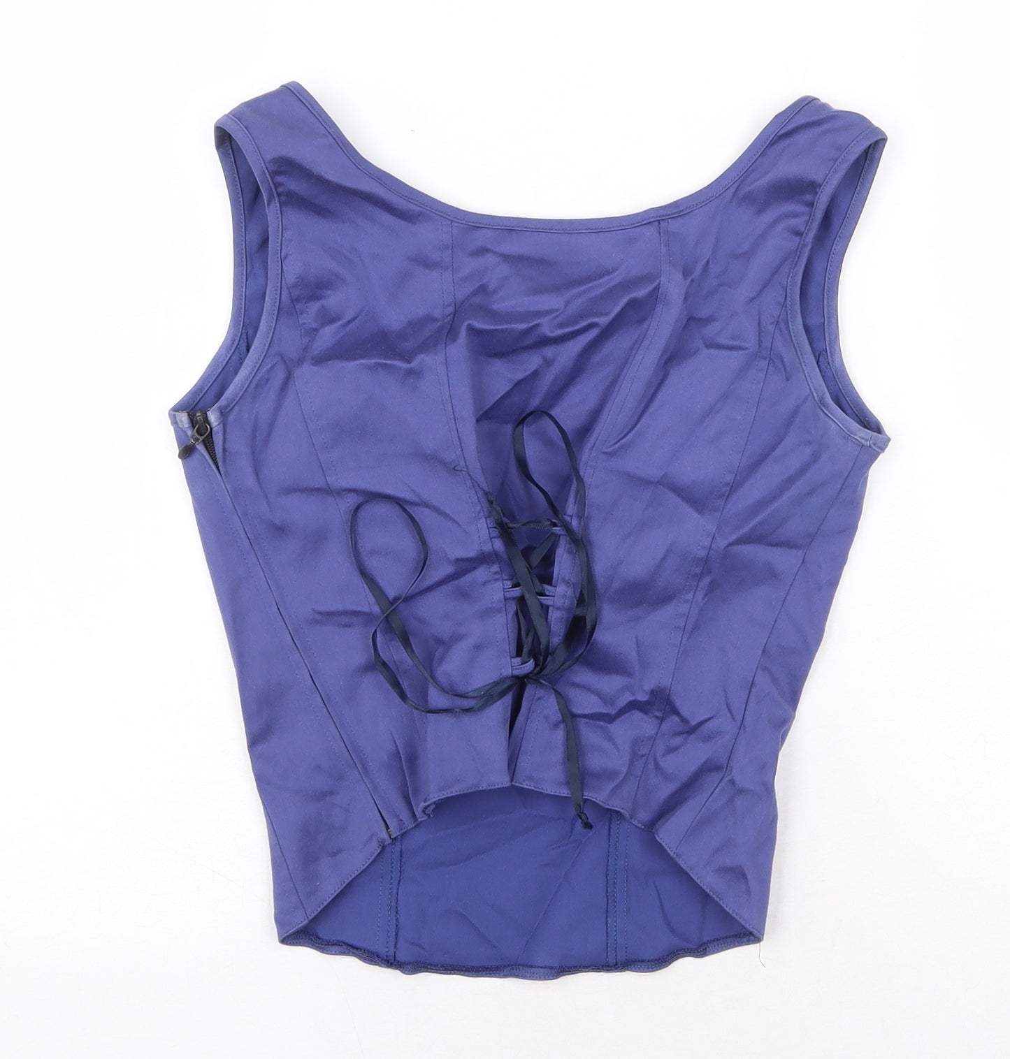 Eacharel Womens Purple Cotton Basic Tank Size 10 Boat Neck - Lace Up Back