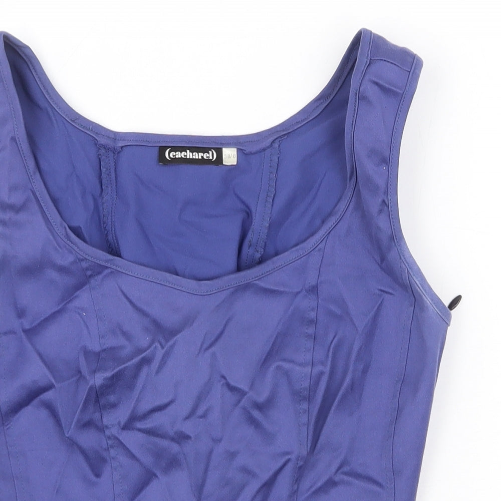 Eacharel Womens Purple Cotton Basic Tank Size 10 Boat Neck - Lace Up Back