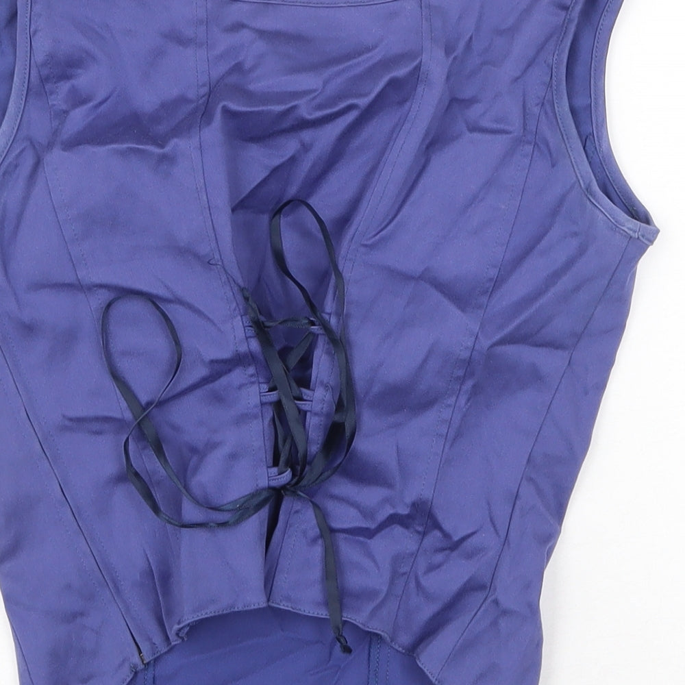 Eacharel Womens Purple Cotton Basic Tank Size 10 Boat Neck - Lace Up Back