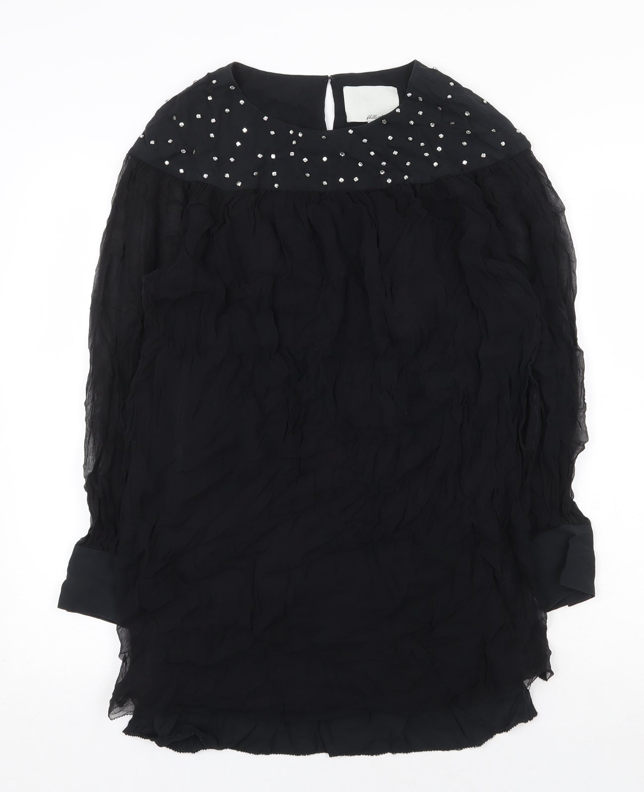Preworn Womens Black Silk A-Line Size 8 Round Neck Hook & Eye