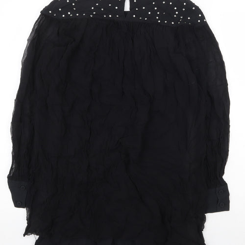 Preworn Womens Black Silk A-Line Size 8 Round Neck Hook & Eye
