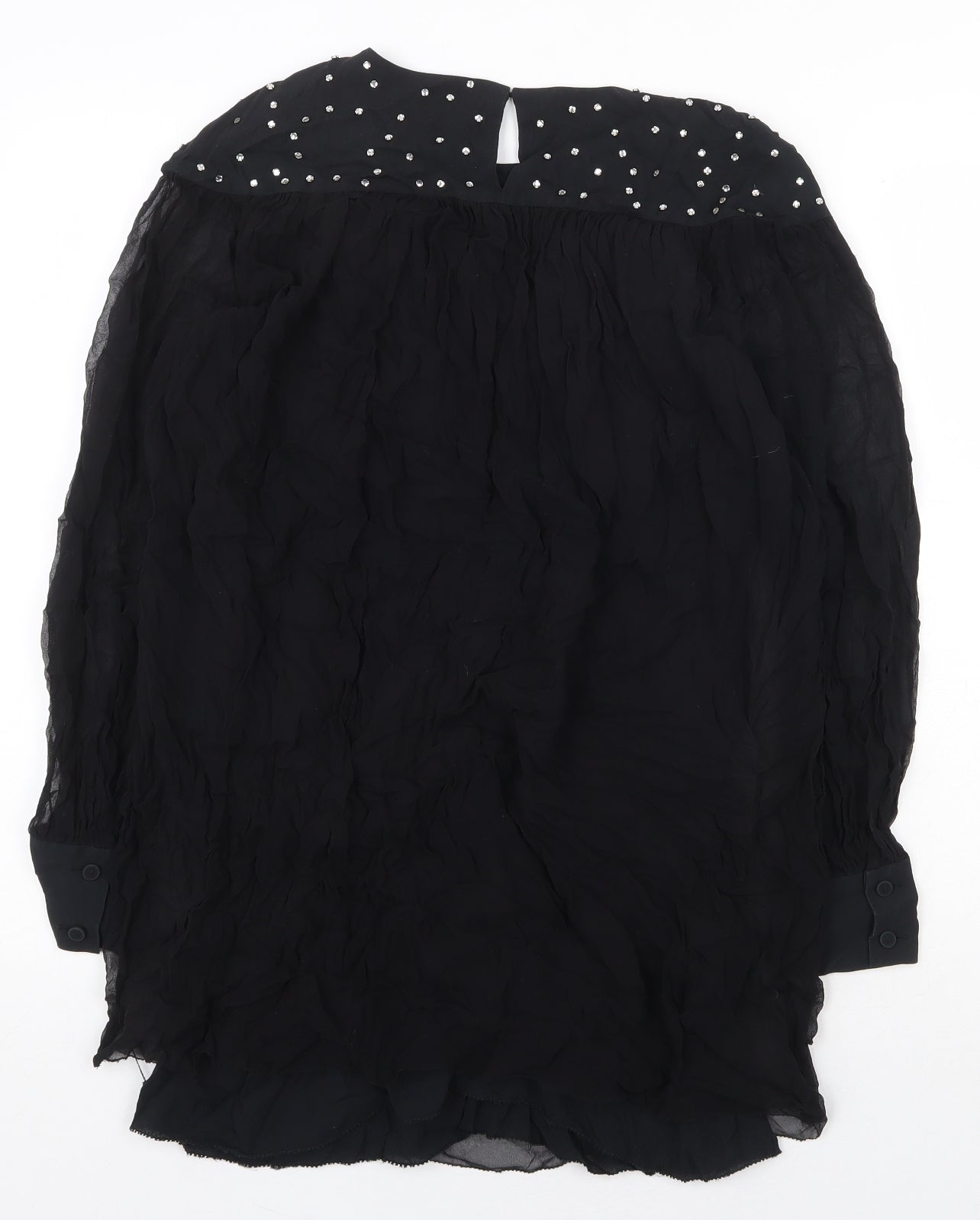 Preworn Womens Black Silk A-Line Size 8 Round Neck Hook & Eye